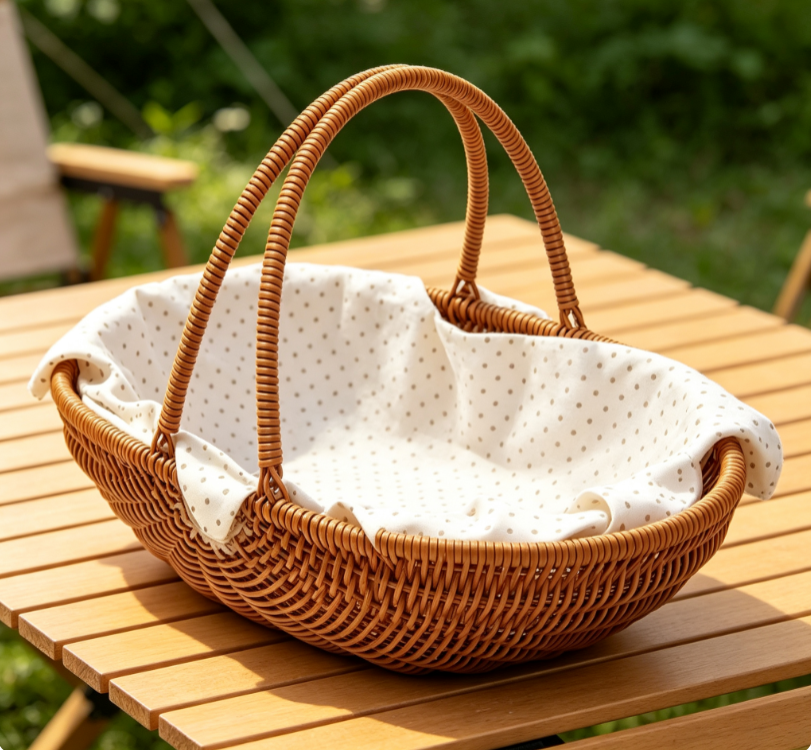 Oval Wicker Picnic Basket with Polka Dot Fabric Lining and Trim (Lidless) Image 2