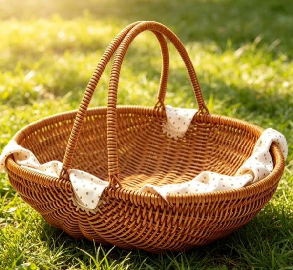 Oval Wicker Picnic Basket with Polka Dot Fabric Lining and Trim (Lidless)