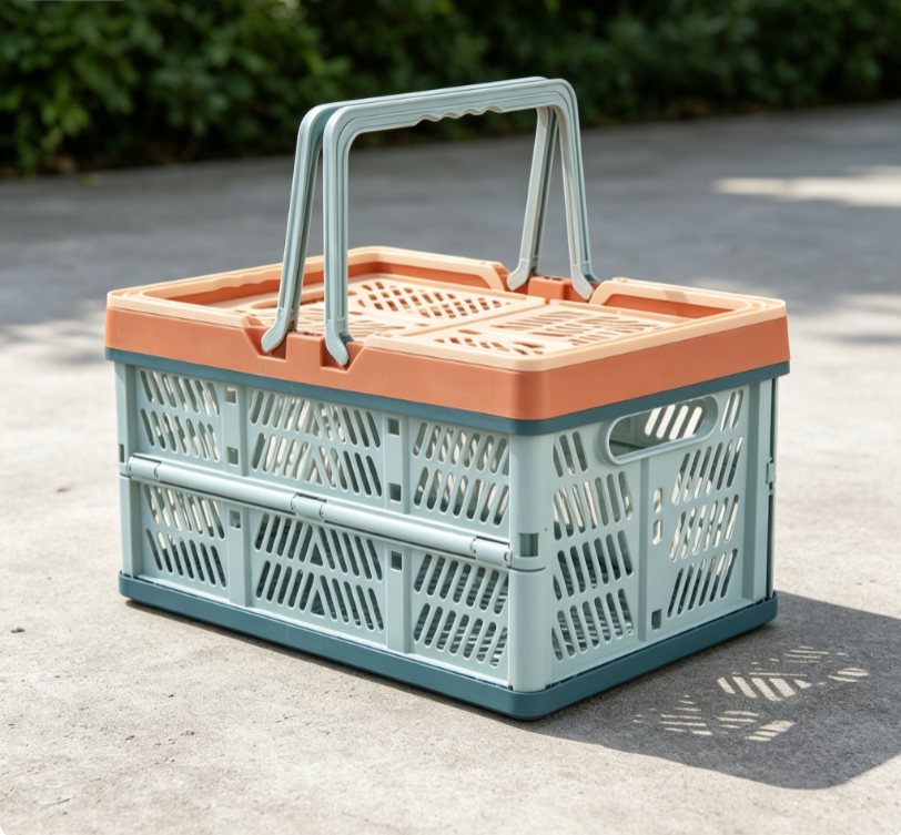Two Tone Cut Out Plastic Collapsible Basket Image 2
