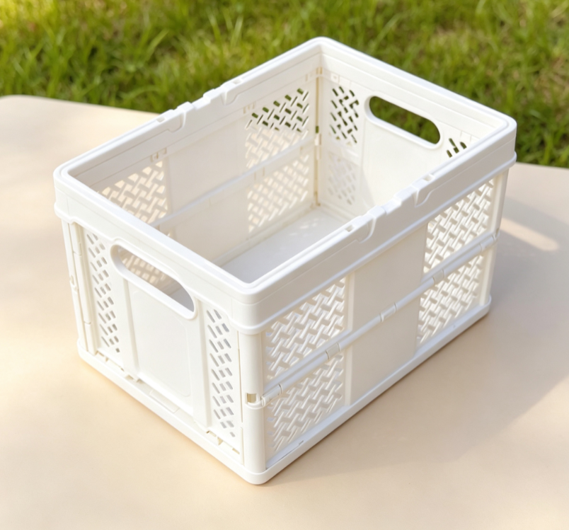 Pure White Cut out Plastic Folding Storage Basket Image 2