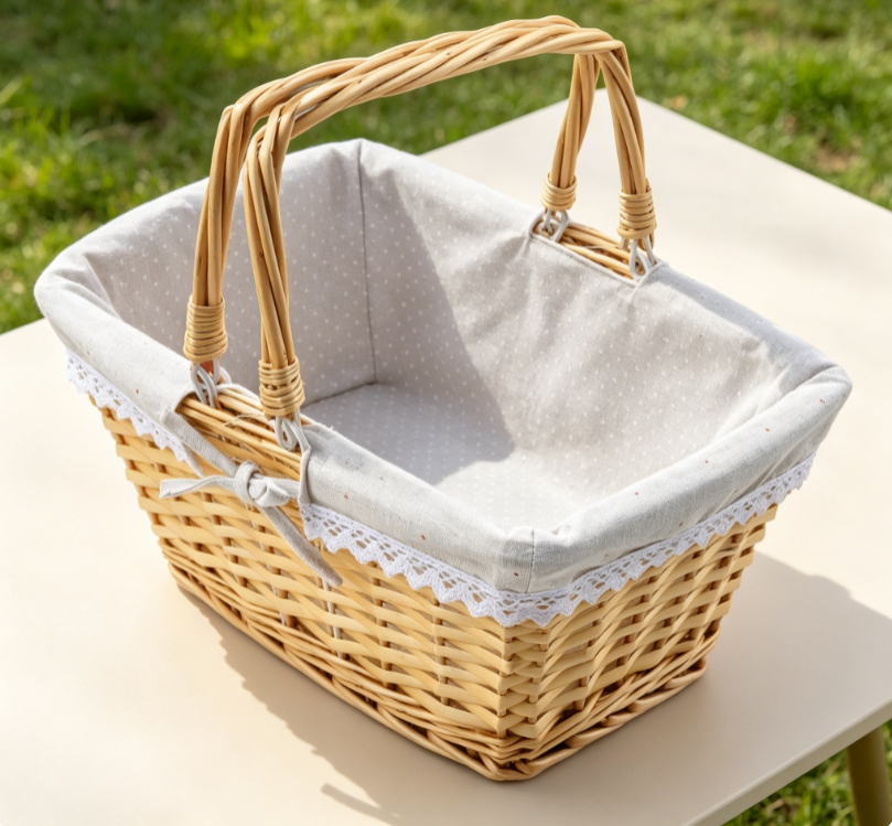 Square Open Top Wicker Tote with Dotted Lace Lining Image 2