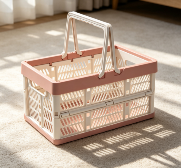 Pink & White Two Tone Collapsible Cutout Basket