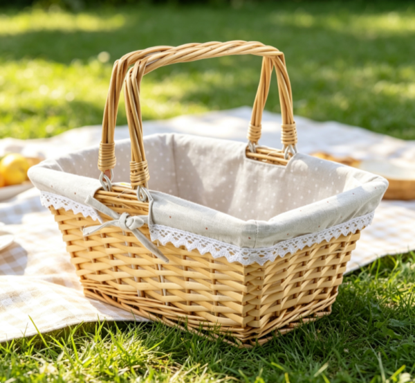 Square Open Top Wicker Tote with Dotted Lace Lining