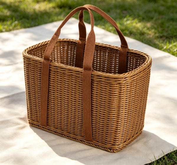 Rectangular Open Top Faux Rattan Woven Basket