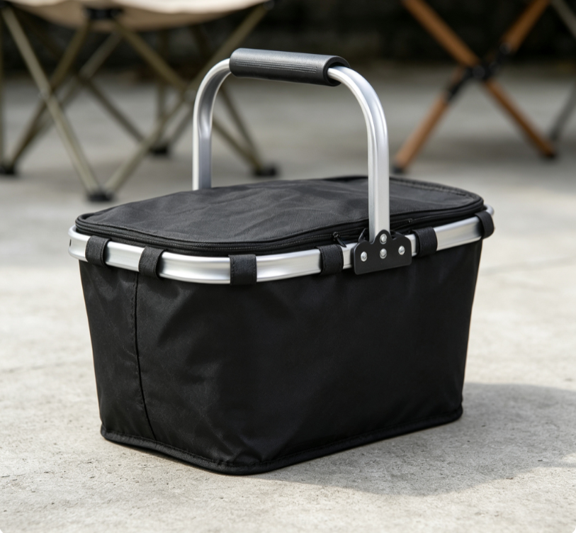 Minimalist Black Aluminum Frame Collapsible Picnic Basket Image 2