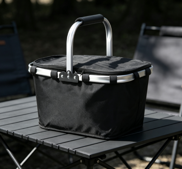 Minimalist Black Aluminum Frame Collapsible Picnic Basket