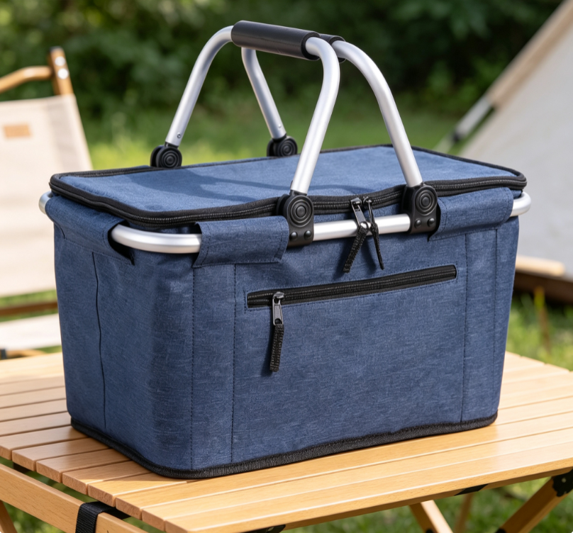 Solid Navy Blue Collapsible Picnic Basket Image 2