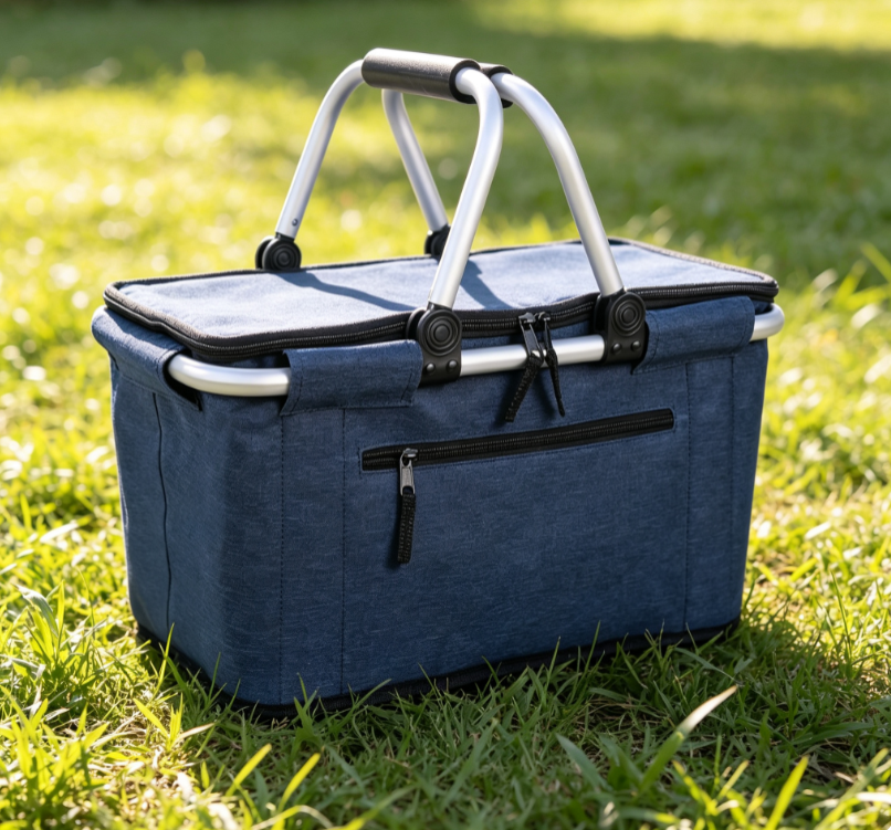 Solid Navy Blue Collapsible Picnic Basket