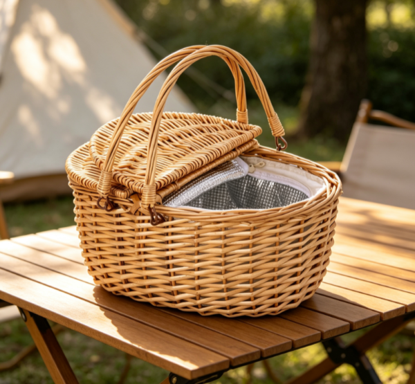 Wicker Picnic Basket with Thermal Aluminum Foil Lining