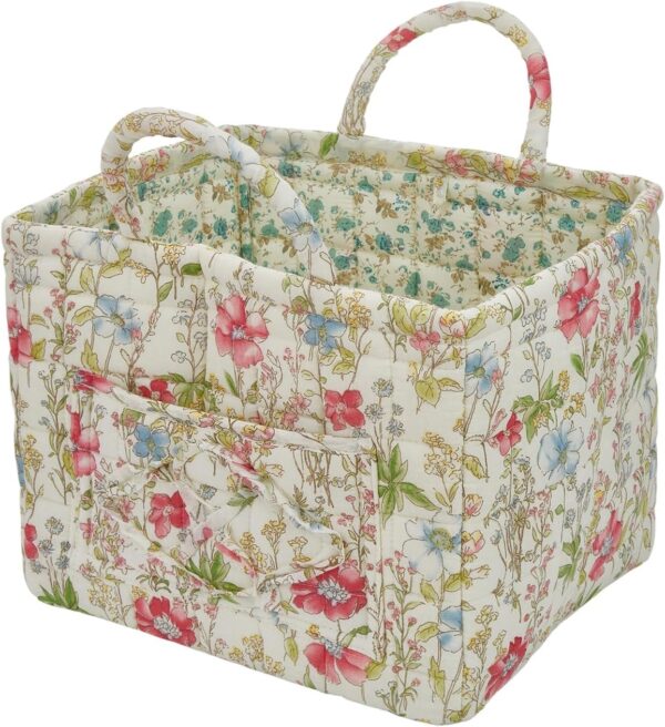 Quilted Fabric Storage Basket with Red Check Pattern