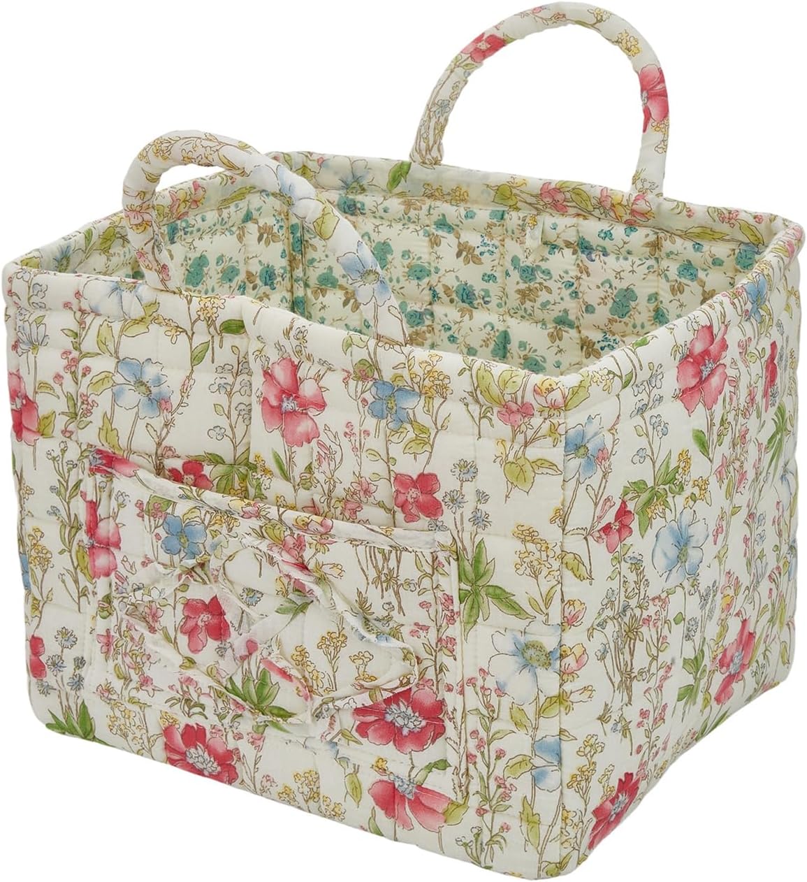 Quilted Fabric Storage Basket with Red Check Pattern
