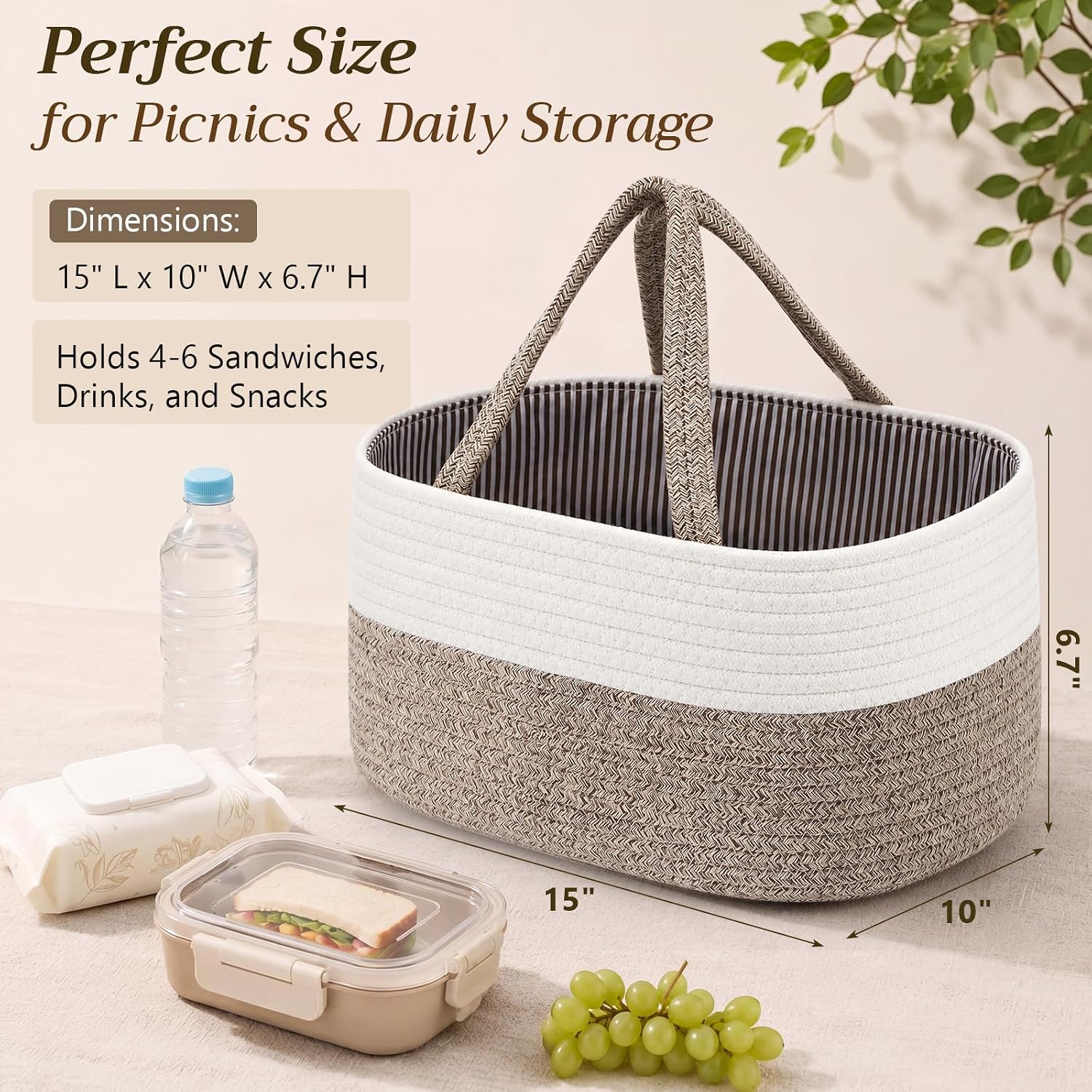 Woven Jute Picnic Basket with Lace Bow Image 2